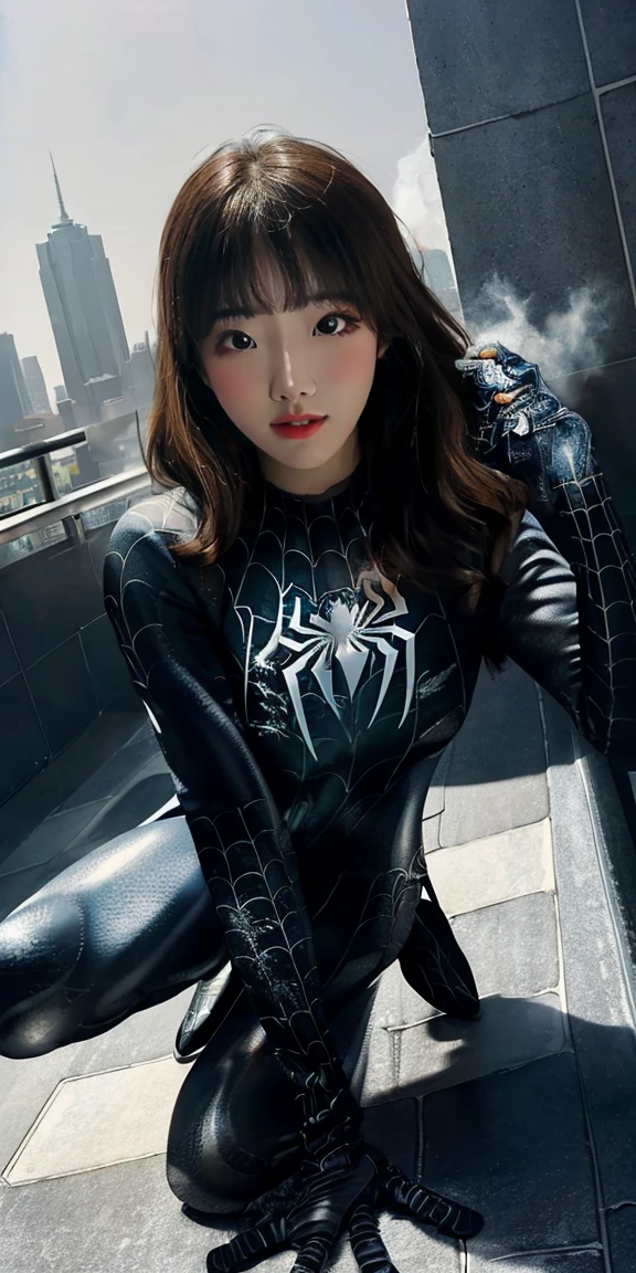 (1Girl:1.3), Solo,__body-parts__, Official Art, Unity 8k wallpaper, A highly detailed, Beautiful and aesthetic, beautiful, masterpiece, Best quality at best, ..raw, masterpiece, ultra fine photography,, Best quality at best, The ultra-Highres, photorealestic, sunlights, full-body portrait, Stunningly beautiful, Dynamic Pose, a delicate face, Vivid Eyes, (She dressed up as Spider-Man) very detailed abandoned warehouse background, Detailed face, Detailed complex busy background, scruffy, splendid, milky, High fine skin, Realistic skin details, Visible Pores, foco nítido, Volumetric fog, 8K UHD, DSLR Camera, highs quality, film grain, Fair skin, photorealism, lomography, huge metropolis in future dystopia, view from below, translucency