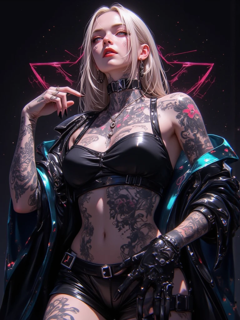 pale skin, lipstick, black lipstick, demon girl
