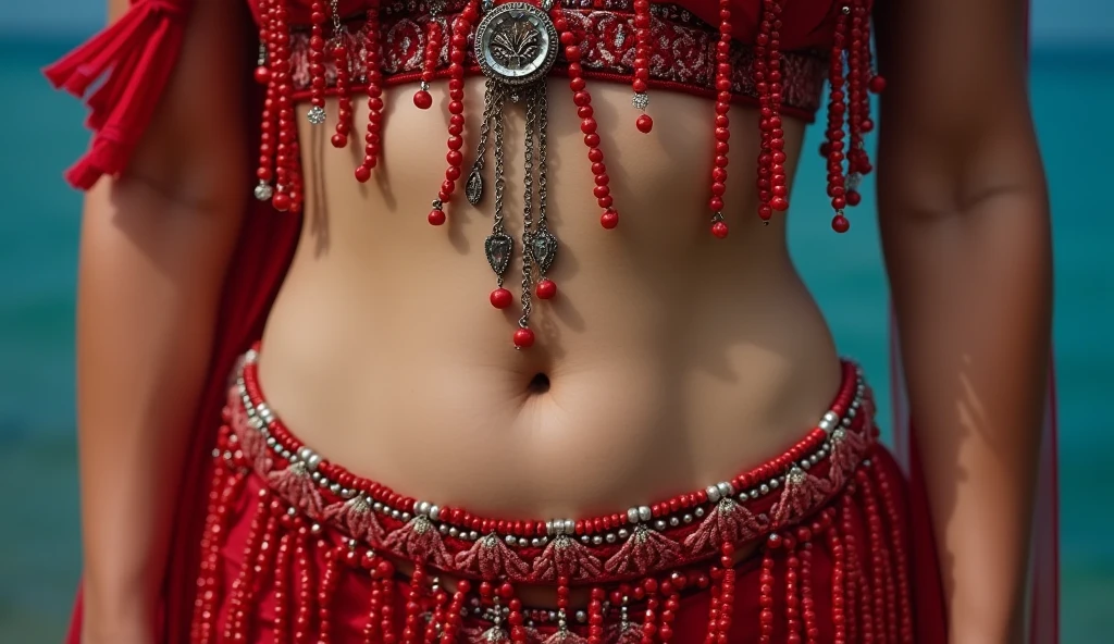 high detailed toned stomach, belly dancer, lots of jewellery
