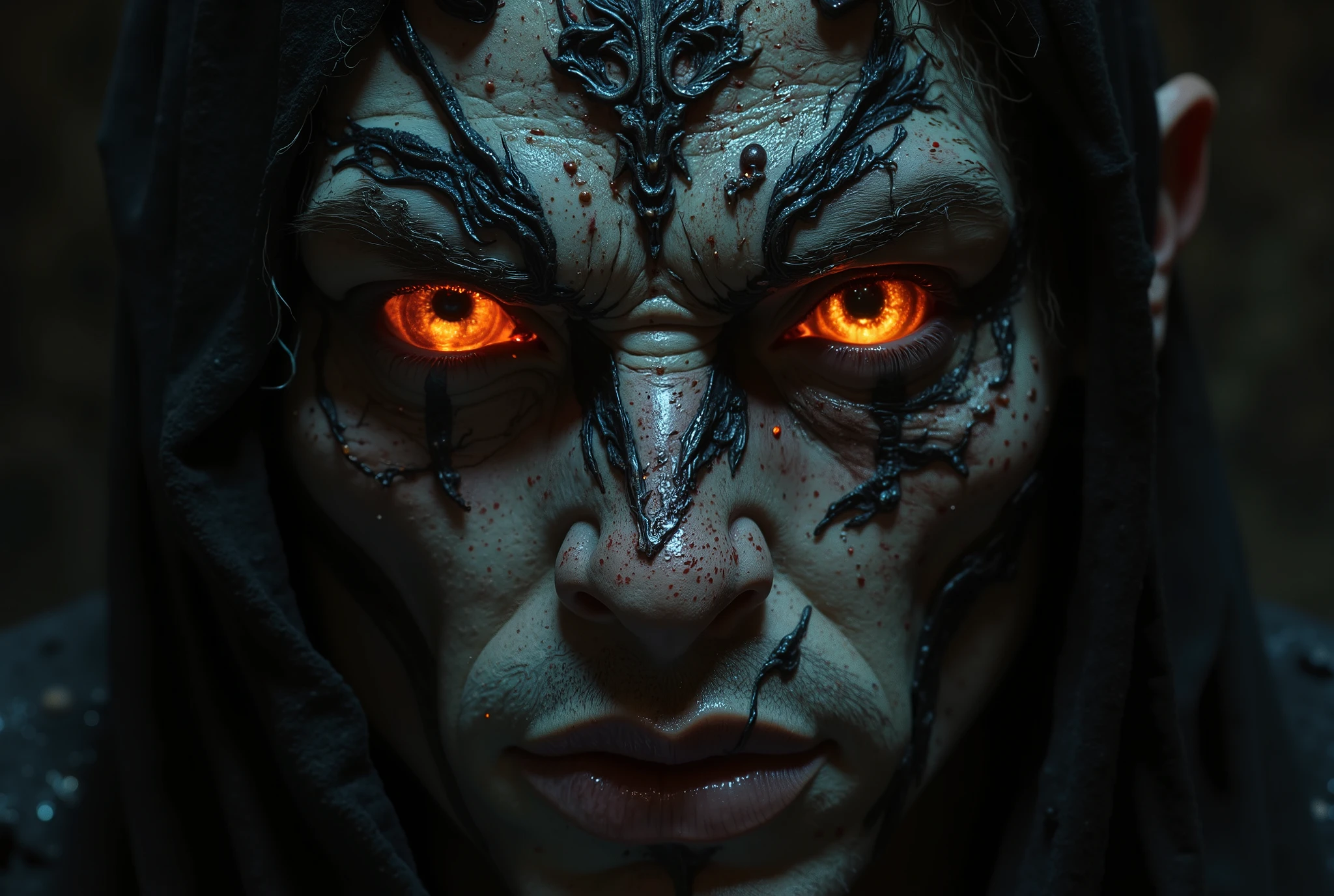 there is a picture of a pair of eyes with flames on them, fire eyes, symmetry!! portrait of hades, symmetrical digital illustration, red fire eyes, dan mumford and alex grey style, he has eyes of fire, oni, fantasy rpg symmetrical portrait, fire demon, burning eyes, digital art 4k unsettling, inspired by Petros Afshar