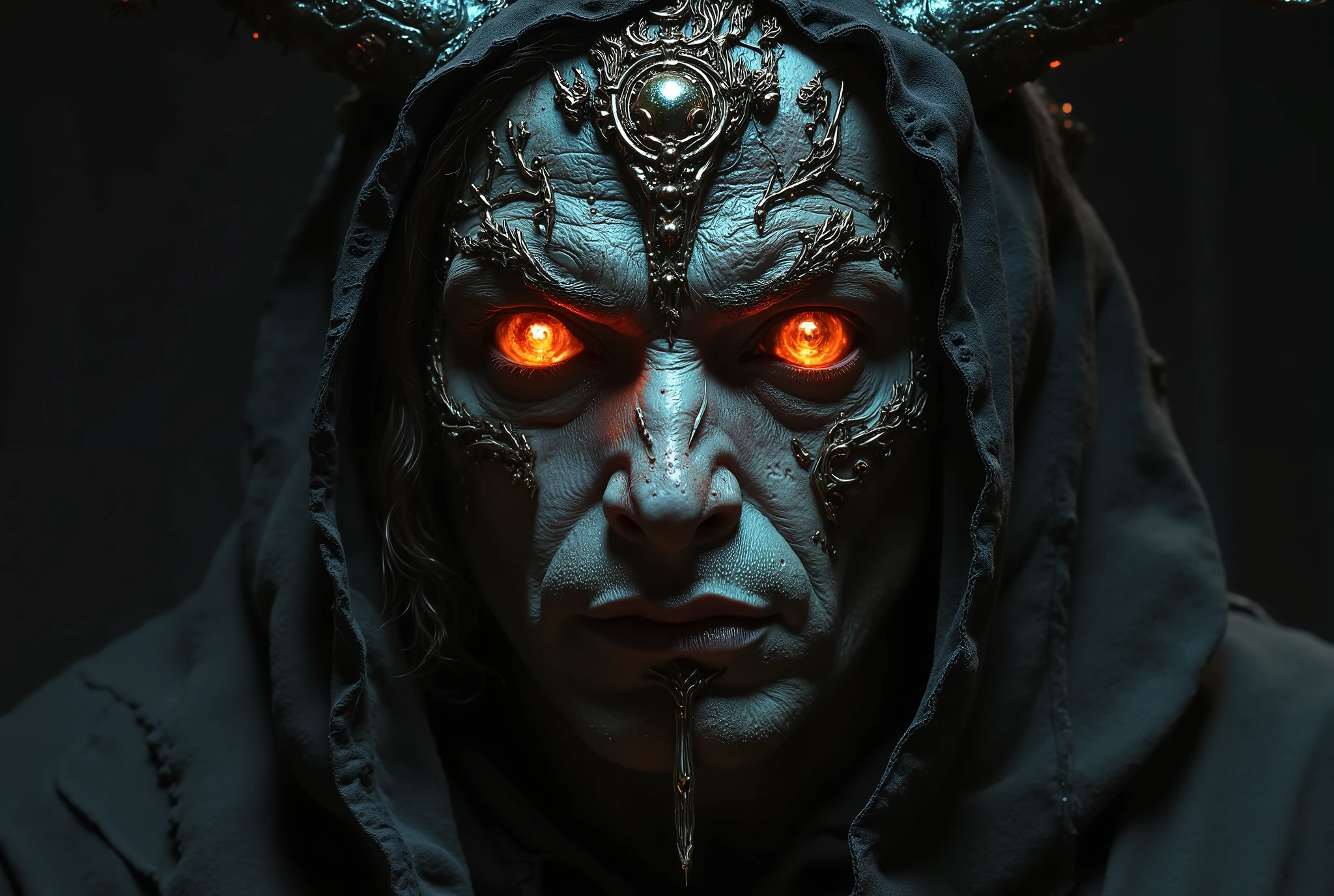 there is a picture of a pair of eyes with flames on them, fire eyes, symmetry!! portrait of hades, symmetrical digital illustration, red fire eyes, dan mumford and alex grey style, he has eyes of fire, oni, fantasy rpg symmetrical portrait, fire demon, burning eyes, digital art 4k unsettling, inspired by Petros Afshar