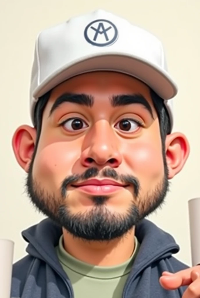 25-year-old man in a black t-shirt and black cap, looking amazed