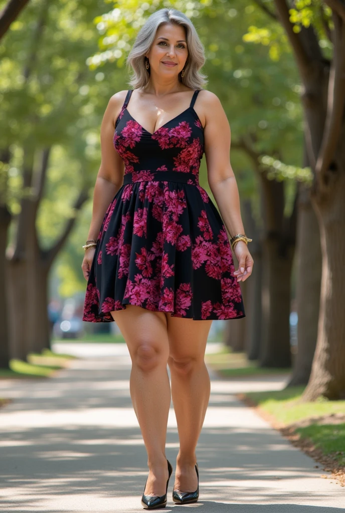 “21yo girl, beautiful, brown long hair, (glasses, wearing floral motif dress, wearing high heels, long dress), natural big breast, plumpy body, in london street 90s, modern cinematic lighting, ray tracing, drop shadow wide shot UHD, textured skin, high details, best quality 4K, jumping pose, looks graceful."