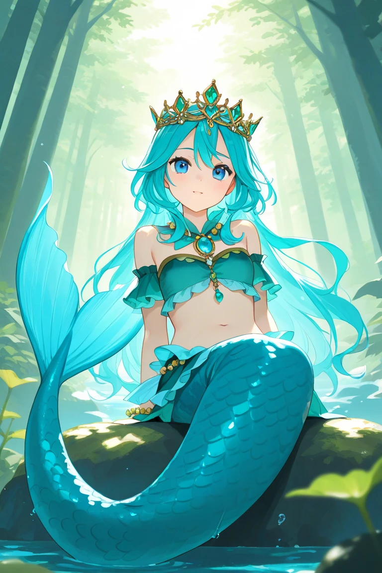 Mermaid hunk with emerald blue eyes, short turquoise hair with green and blue pearls and a beautiful crown of a long beautiful dangling tail of a very beautiful turquoise blue