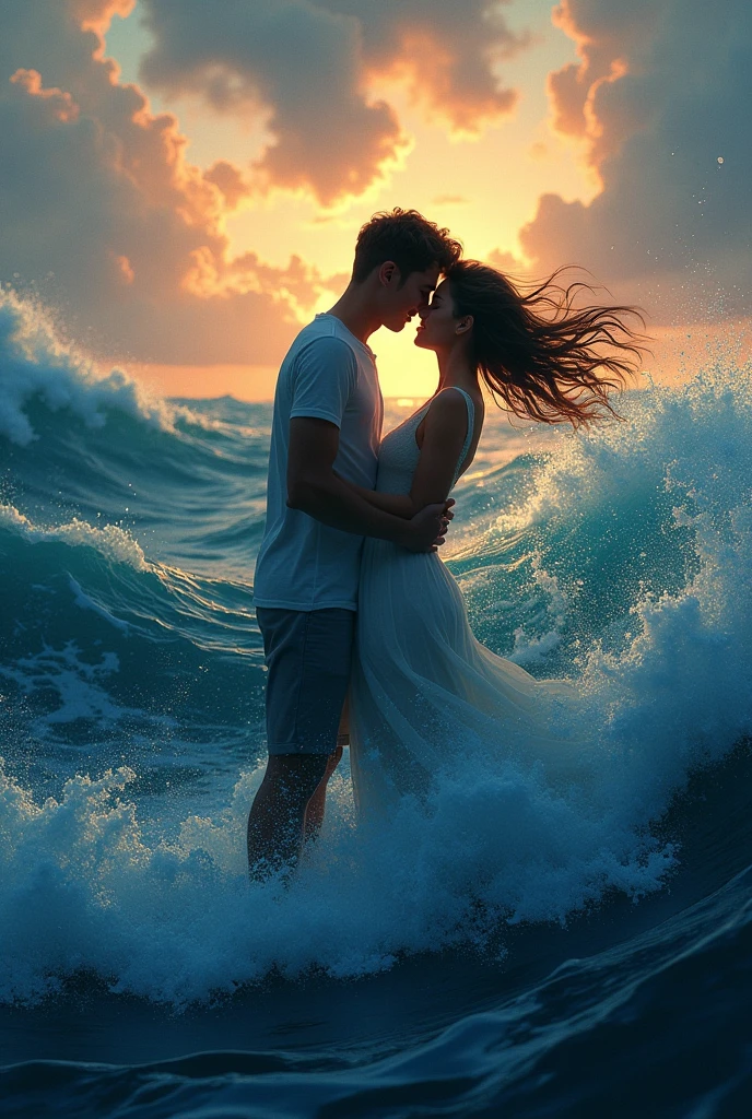 they are dancing in the water together at night, dancing with each other, couple dancing, grainy movie still, movie film still de alta qualidade, movie film still, smitten, um movie film still, dancing on the beach, high resolution film, flerting, very realistic film still, twirling, Still cinematic, the most beautiful scene, Direction: William Thon