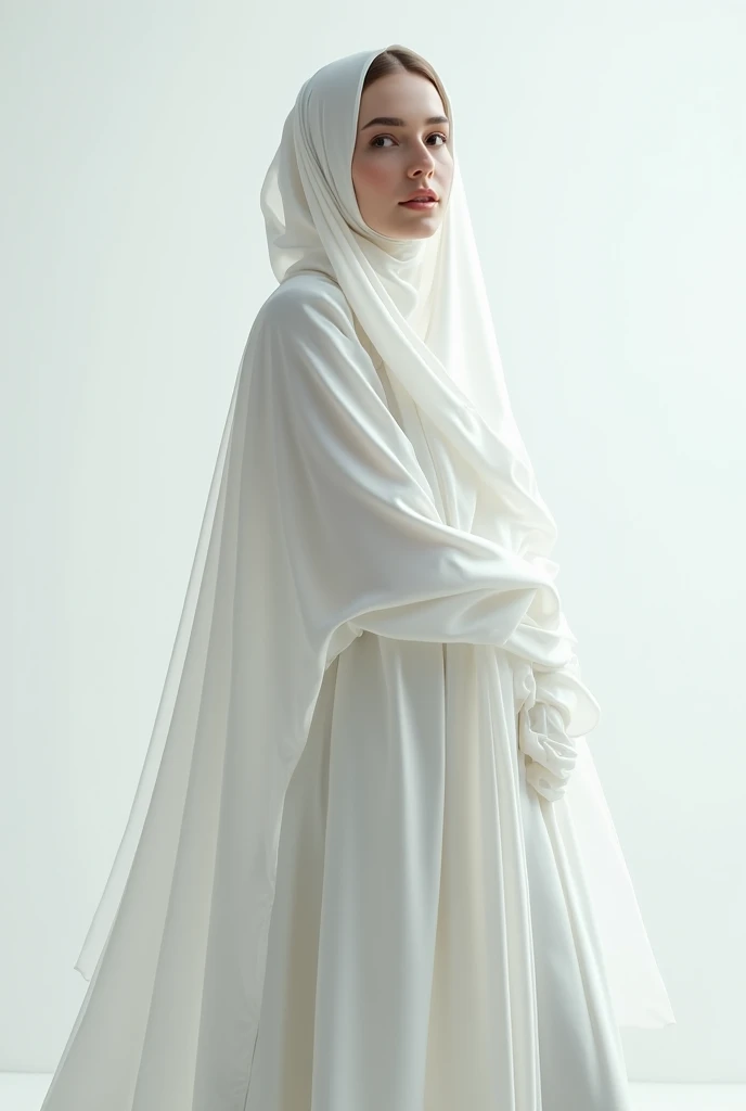 Full body, 17yo girl wearing hijab and white dress