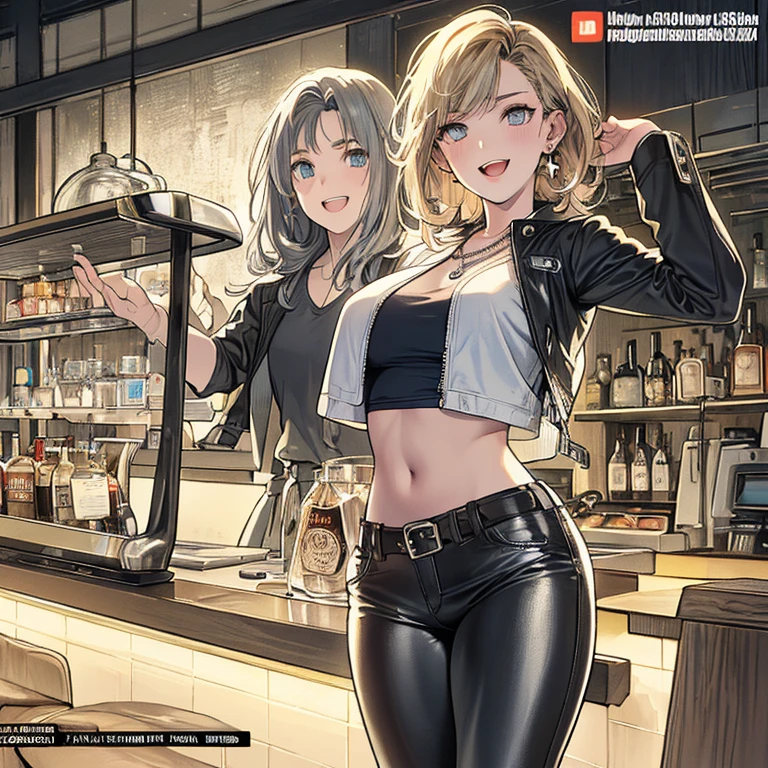 German woman drinking dark beer at a bar Tight clothing High Leg Hot Pants
