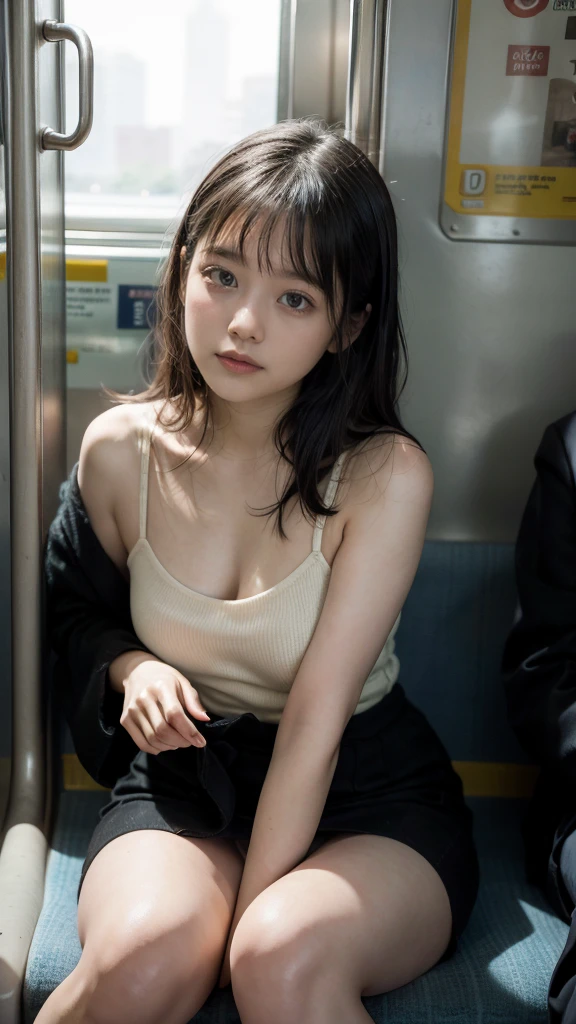 2 womenと1 male、(((Photo from below:1.4)))、(((Viewer films two women from a low angle..:1.3)))、(((two womenは聴衆に気づいていない.))),(cute profile)、(((2 women、20-year-old、Micro Mini One Piece:1.3)))、((1 male、50 years old、Middle-aged fat、suit figure)),((Man stands behind 2 women、women hugging))((two women'、the man puts his right hand inside his shirt and touches the breasts of two women.......:1.4))、((the man'left hand touches woman'Private part.)),(very detailed beautiful face of one young girl), Great look and best quality:1.4), (Super detailed), (8K Dende Wallpaper), very detailed, High resolution RAW color photos, professional photography, realistic portrait, wonderful face and eyes, brown eyes, In 8K、very detailed美少女の詳細な顔、very detailed目、very detailed肌、very detailed指、very detailed鼻、very detailed詳細な口、perfect anatomy、detailed background、detailed clothing、2 beautiful girls、(20:1.2)、20-year-old、2 cute girls、realistic body、body like a model、((realistic beautiful girl))、small、white skin、glowing skin、((very short and beautiful black hair))、((Nogizaka ))、((troubled face:1.2))、bangs: 1.5、cute face、Real-looking face、delicate eyes、((Inside a crowded subway car:1.3))、((Micro Mini One Piece、Private parts and breasts appear..))、20-year-old,、((2 women were molested))、please open your legs、((Domestic parts are now available.......................))、((shaved pussy))、((small breasts and small nipples............)), Depth of written boundary, full shot、Female name、Japanese、20-year-old、(beautiful face:1.5)、(not wearing anything)