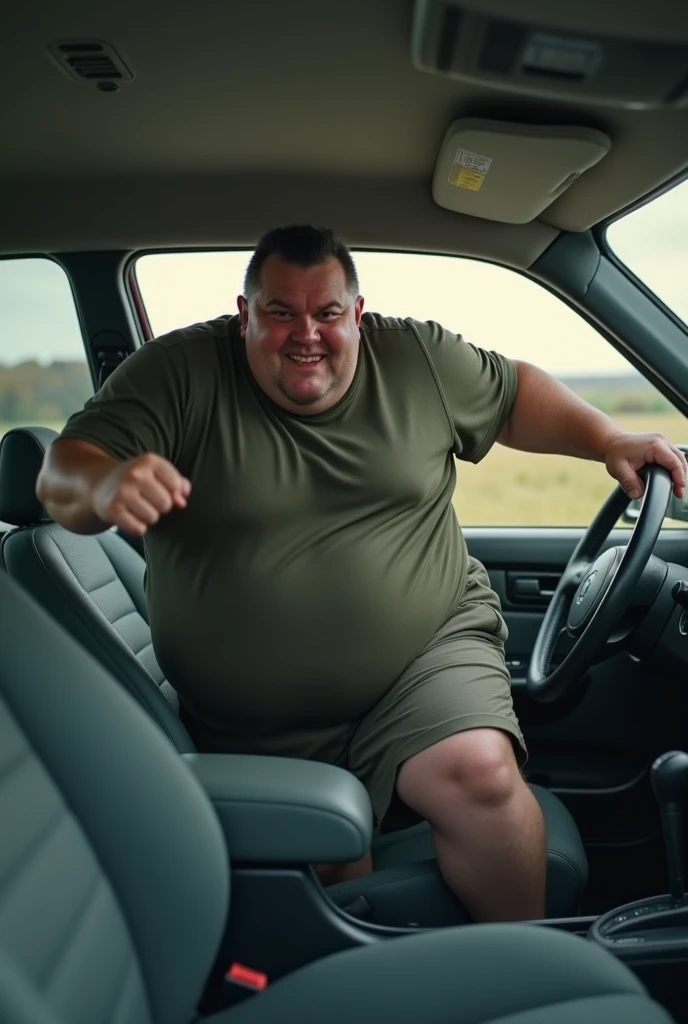 Fat man in a tiny car