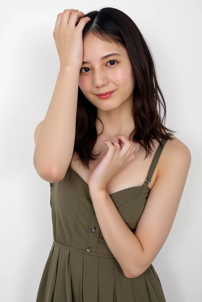 (((Full body image of a woman))),(Model shooting style), (shy), Fuka Koshiba,1 person, Lonely, Shiny black hair、 Extremely rich facial detail, Beautiful Eyes, cute, Slightly red cheeks,bright, Lonely Eyes, Stunning beauty, (Rembrandt Lighting,Loop Lighting,Butterfly Lighting),Shift Lens, ARRI Lenses, Surreal, (Skin with attention to detail:1.2),8k,ARRI ALEXA 35,Tight uniform,Beautiful breasts,Beautiful valley,Shiny black hair、 Extremely rich facial detail, Beautiful Eyes, cute, masterpiece,A lively schoolyard,Lens flare,Near-blur,Surrounded by leaves