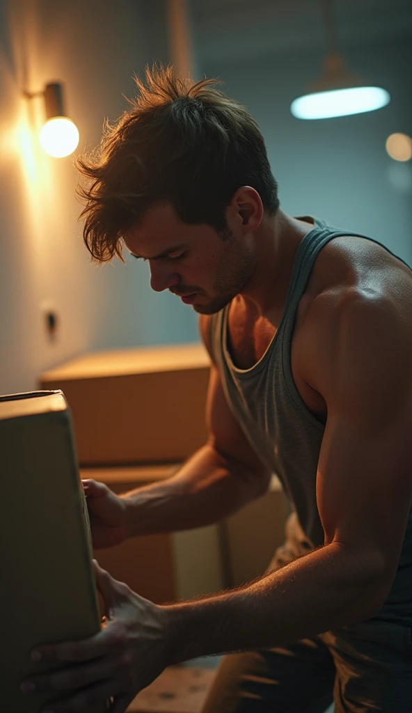 Sexy brunette man packing his travel bag to go to the airport 