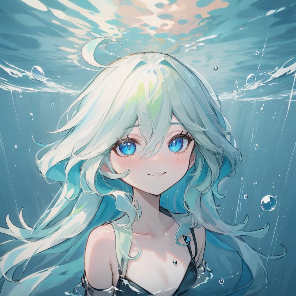 Draw a surreal [blue].
  double-exposure photograph, green, grey showing [girl] and ,[ sea]The background should be white and minimalistic. A detailed and photorealistic image.