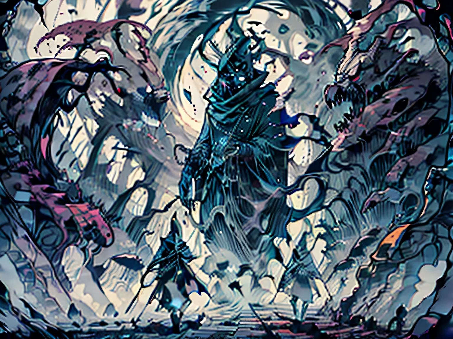 Description : Unlike ordinary zombies, these s are not rotting with the flies. Their bodies are partially dissolved, as if they were shadows with no definite shape, and their eyes shine in a ghostly blue tone. When moving, they leave traces of mist that whisper incomprehensible words. They don't grunt or moan — they whisper the names of their victims before attacking.
color palette : Spectral gray, Pale blue, therefore.
Extra Elements : Mist coming out of their bodies, footprints that immediately disappear, distorted silhouettes before attacking.