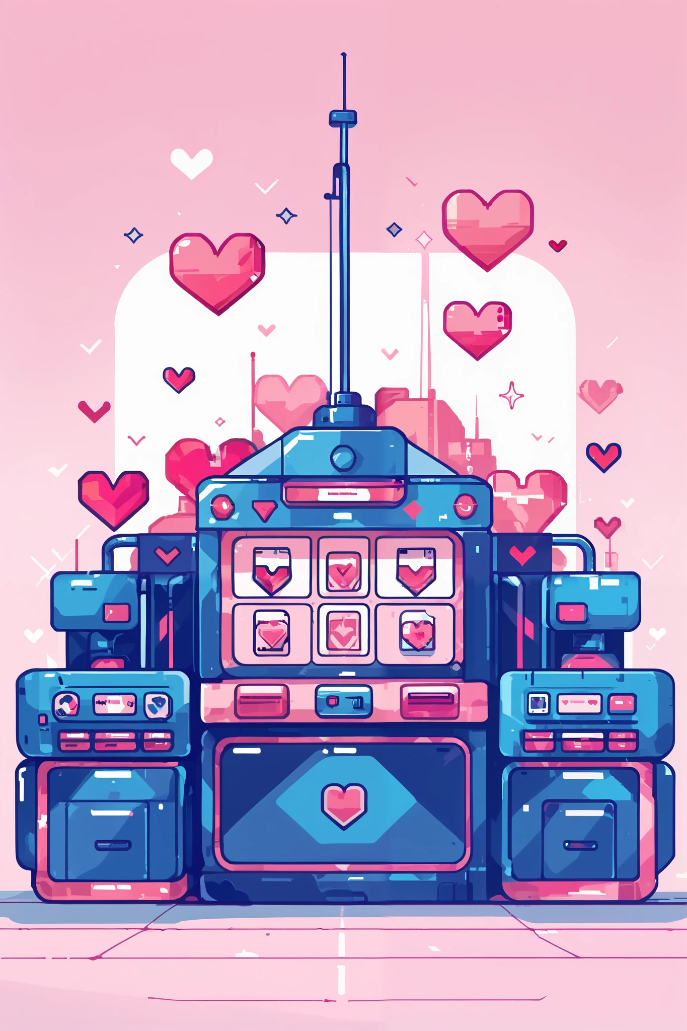 masterpiece, best quality, wide view, pink, heart, pink heart, big heart, a huge factory
