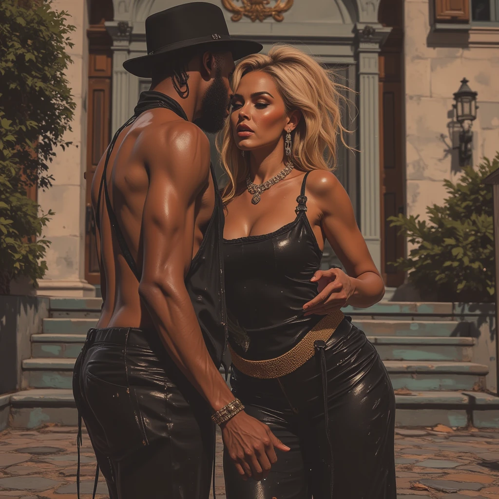 there is a man and a woman next to each other, imposing and dominating, sexy dominant pose, dominant pose, posing for a fight intricate, various seductive poses, in town, (sfw) safe for work, passionate pose, private moment