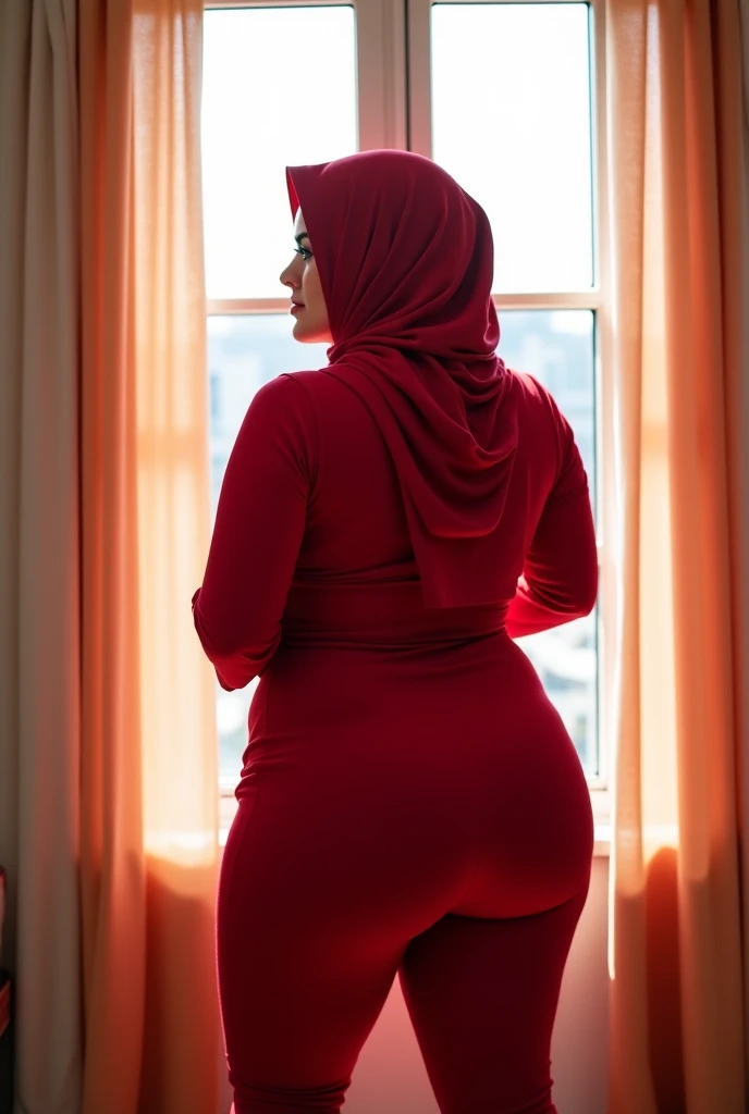 RAW, Best quality, high resolution, masterpiece: 1.3), beautiful Malay woman in hijau:0.8),Best quality, high resolution, Masterpiece: 1.3, Beautiful  hijabi malay girl, Masterpiece, Soft smile, bright sunshine, hiking clothes, pullover, long pants, highres,4k,HDR,1girl, photorealistic, realistic,sweat skin, wet clothes, wet body, big breast, ((full body))soaked, dripping, smiling at viewer, closeup,Malay girl in hijab wear small floral baju kurung malaysia in college, wear back pack, back view, detail skin, detail skin texture, mole below eyes, big hip, big waist, big round ass, big thigh, slim abs, beautiful body, nighttime, laughing, happy, bright lighting, college student in background, crowded college, blur background, bokeh,