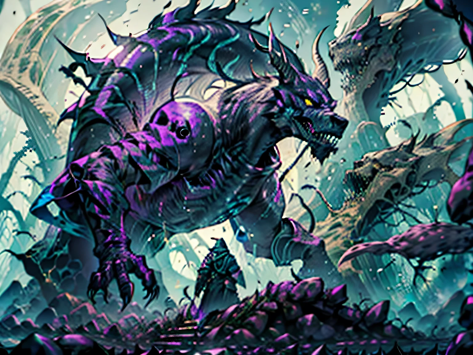 3. Devorador de Ossos
💀 Estilo: Predatory Creature, Terror Natural
⚔️ Descrição: A butcher predator that doesn't eat meat - only bones. His body is elongated like that of a feline, but covered by bone plates that protect it like natural armor. His jaw moves to swallow whole skulls, and he follows his prey for days, waiting for them to die of exhaustion before devouring them. He can smell calcium in the bones, making it impossible to hide from him if he is injured.
🎨 color palette : White-boned, dry-brown, therefore.
💡 Extra Elements : Shredded bones around their territories, sound of teeth scraping while chewing, empty and cold eyes like those of a shark.