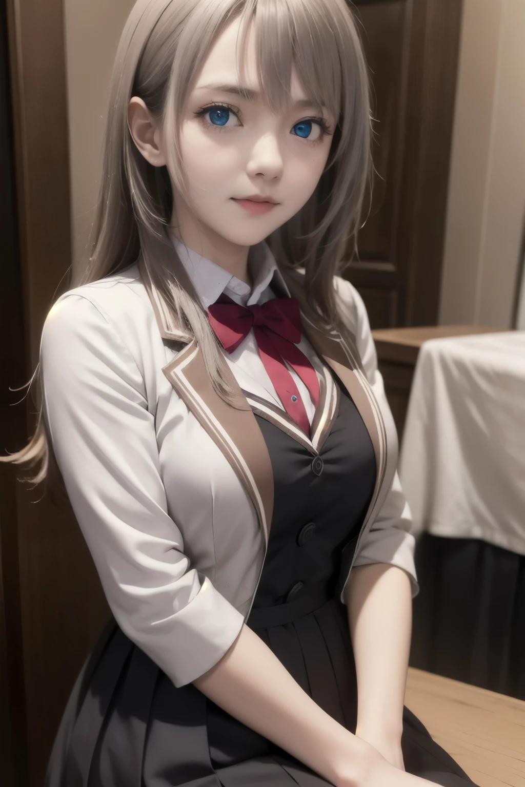 top quality、high definition、 Tall、full body photo、live-action、Alisa Mikhailovna's uniform cosplay、Beautifully Detailed Eyes、beautiful detailed face、perfect and beautiful face、big eyes 、round face、-yeld beiful girl