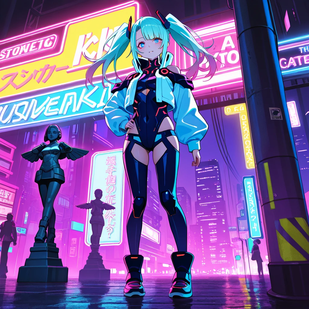 Vaporwave, (masterpiece:1.3), (best quality), Hatsune miku, cyberpunk, futuristic city
