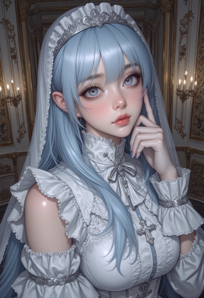 (masterpiece, highest quality,), One Girl, alone,Ram、blue eyes、White Hair、White eyebrows、Enchanting