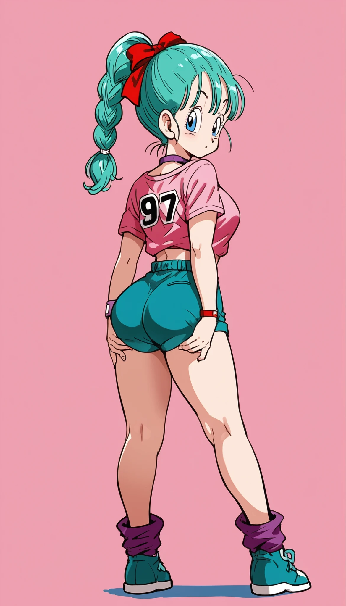 Bulma anime girl sitting on a bed with her legs crossed, sitting on her bed, sitting on the bed, sitting on a bed, anime moe art style , the anime girl is crouching , sitting in your room, beautiful anime girl squatting , seductive anime girl , sitting on the edge of the bed, posing in bed , Sitting in bedroom , , in my bed, show legs