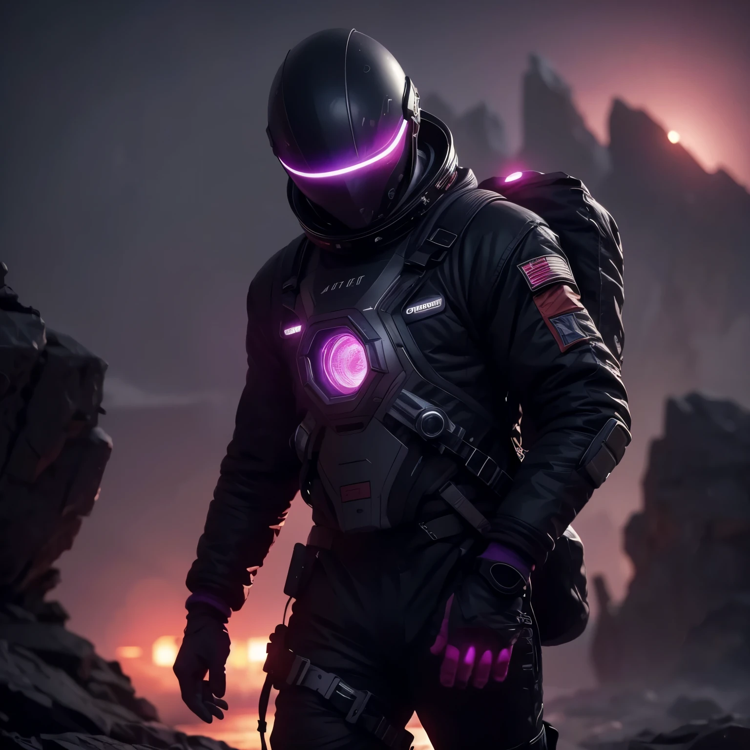 space, extreme frontier, a slender silhouette pierces the hazy purple horizon, detailed character portrait, cinematic lighting, dramatic atmosphere, glowing horizon, vibrant colors, dramatic lighting, moody sci-fi landscape, photorealistic, 8K, ultra-detailed, physically-based rendering