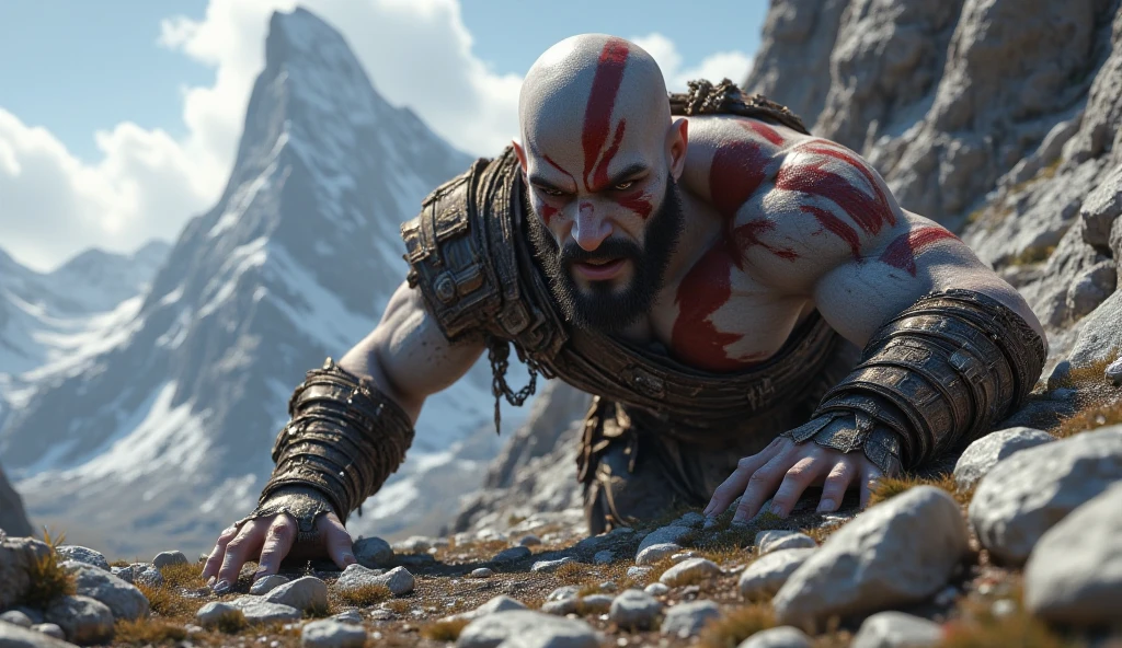 (professional 3d render:1.3) af (Realistic:1.3) most beautiful artwork photo in the world，Features soft and shiny male heroes, ((Epic hero fantasy muscle man KRATOS rough wet hero angry look long hair short beard and ferocious expression in dynamic pose, Fighting giant muscular T-Rex Theriantrophy ready to fight it. (BACK ANGLE) , Fantastic location, Majestic cluttered environment)), full body 8k unity render, action shot, skin pore, very dark lighting, heavyshading, Detailed, Detailed face, (vibrant, photograph realistic, Realistic, Dramatic, Dark, Sharp focus, 8K), (Old leather garments damaged by weathering:1.4), ((((Wear fur)))), (Intricate:1.4), decadent, (Highly detailed:1.4), Digital painting, rendering by octane, art stations, concept-art, smooth, Sharp focus, illustration, Art germ, (loish:0.23), wlop ilya kuvshinov, and greg rutkowski and alphonse mucha gracias, (Global illumination, Studio light, volumettic light), heavy rain, particles floating, lotr, fantasy, elf, full bodyesbian, ((Dark and ancient city background:1.3)),CGSesociety,art stations,ray tracing, Bokeh
