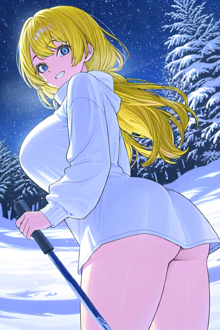 1girl, blonde hair, short hair, hairband, Purple eyes, ars old, , empty eyes , large breasts,  nipple, , Heavy snowfall area　 ,frozen  ,Wet , crying , Mountain ,  , Walking , naked, 独奏, , Peeing, lactation, projectile lactation