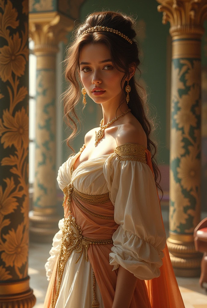 (realistic:1.3), finely detailed, quality, rembrandt lighting, (masterpiece:1.2), (photorealistic:1.2), (best quality), (detailed skin:1.3), (intricate details), dramatic, ray tracing, 1girl, french girl, 21 years old, detailed skin texture, (blush:0.5), (goosebumps:0.5), subsurface scattering, smiling, medium breasts, edgJG fashion, red long dress, gold embroidery, wearing edgJG_style clothing, (bright sunny day), <lora:edgGalliano:1>