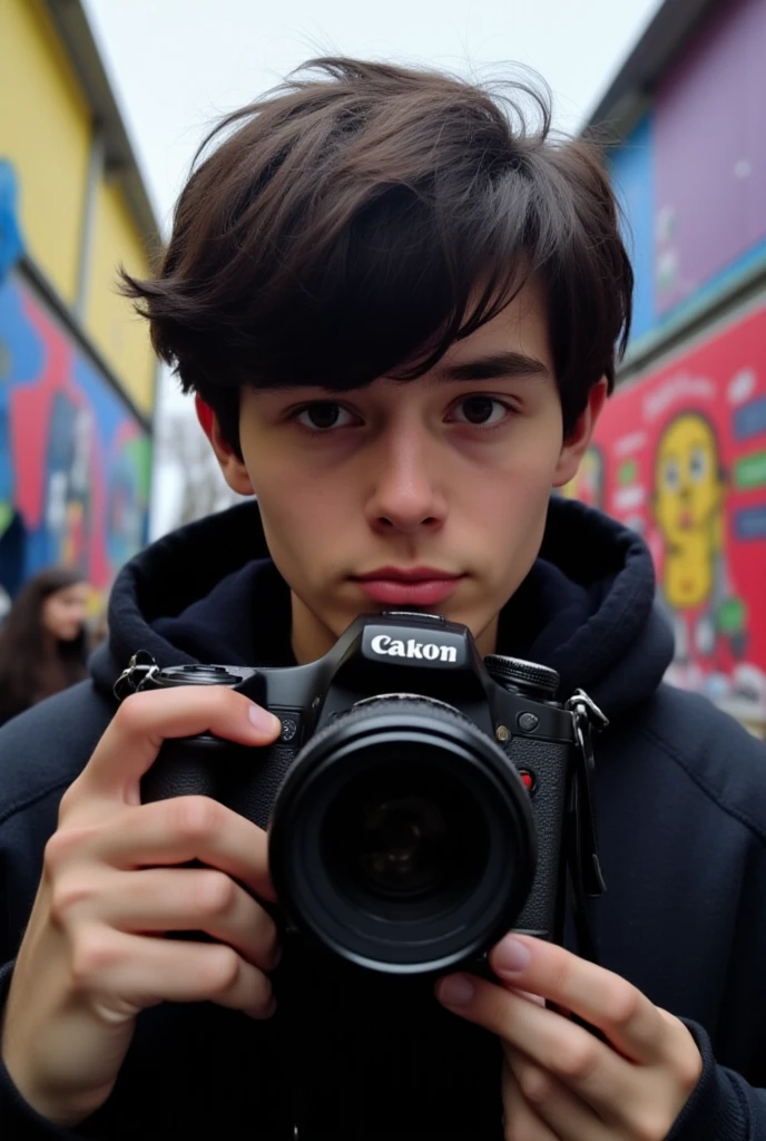 Anxious Boy Hold Camera