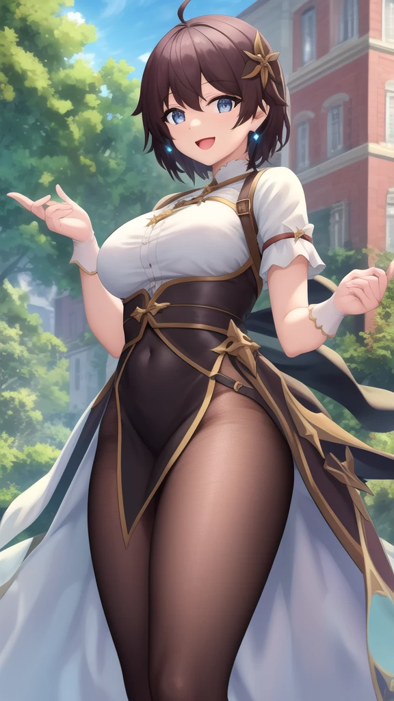 Best Quality, (Masterpiece),(ultra detailed), (high quality), (high resolution), 1 girl, He drowned, black shorts, blush, braid, old, Brown eyes, Brown hair, separate sleeves, to drink, ruffled sleeves, green background, green eyes, hair between the eyes, hair ornament, heterochromia, holding gun, looking at the viewer, Meica, nail polish, amar, short sleeves, business, alone, star hair ornament, Youtuber Virtual, witch. Spanking her ass, tight pants, a tit out of her clothes, bold face. Showing her round ass. animation, marked nipples. Moving his ass, twerking