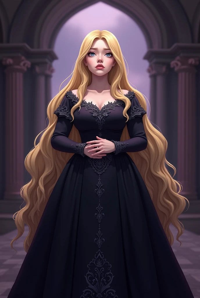 (best quality,realistic:1.2),ultra-detailed,blue-eyed,blonde Scandinavia girl,(very long blonde hair, flowing blonde hair),(With a sexy black dress),(front view,full frontal view),(youthful,attractive,beautiful),(serene expression),(smooth skin),(delicate features),(soft lighting),(calm ambiance),(subtle shadows),(high resolution),library background,vivid colors,shot on Hasselblad