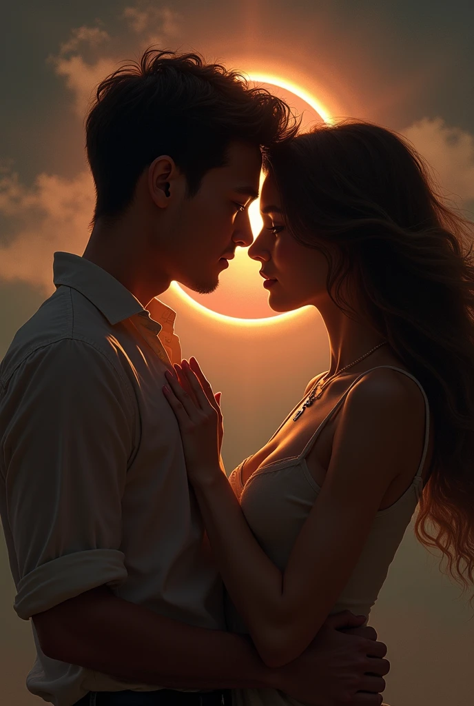 Create an image for lovers with moon and sun and hearts