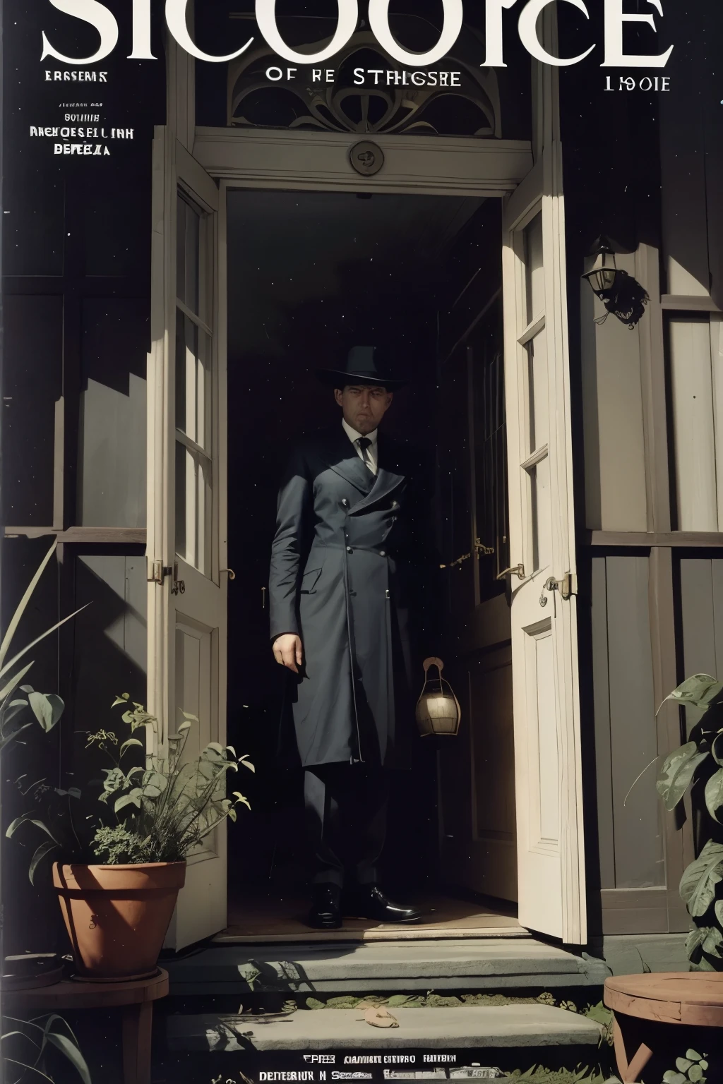 Cover magazine title: "Strange Stories" , subtitle: Detective Stories the case of the ghost of Freis's house, Mistery/horror/fantasy/ dark fantasy/ magazineMagazine Era 1933, high quality,
