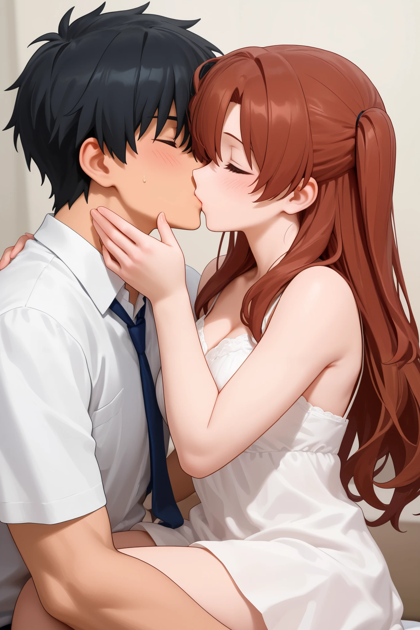 two anime girl stay on coast and they are kissing
