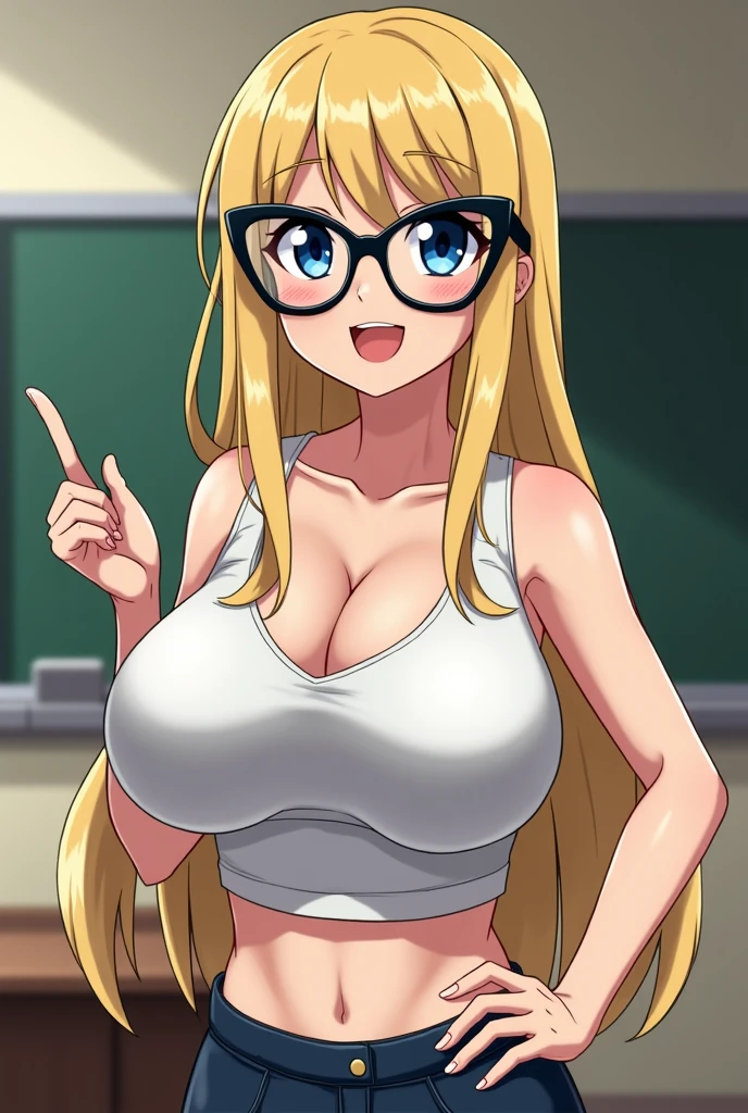 1girl, bare shoulders, blonde hair, blush, breasts, cleavage, closed mouth, dress, yellow eyes, large breasts, long hair, looking at viewer, <lora:Aoki_Repulse_Kamo:0.8>, glasses, o-ring, o-ring top, simple background, solo, upper body, white background, white dress, realisic,(shiny skin),(masterpiece:1.4),(best quality:1.4)