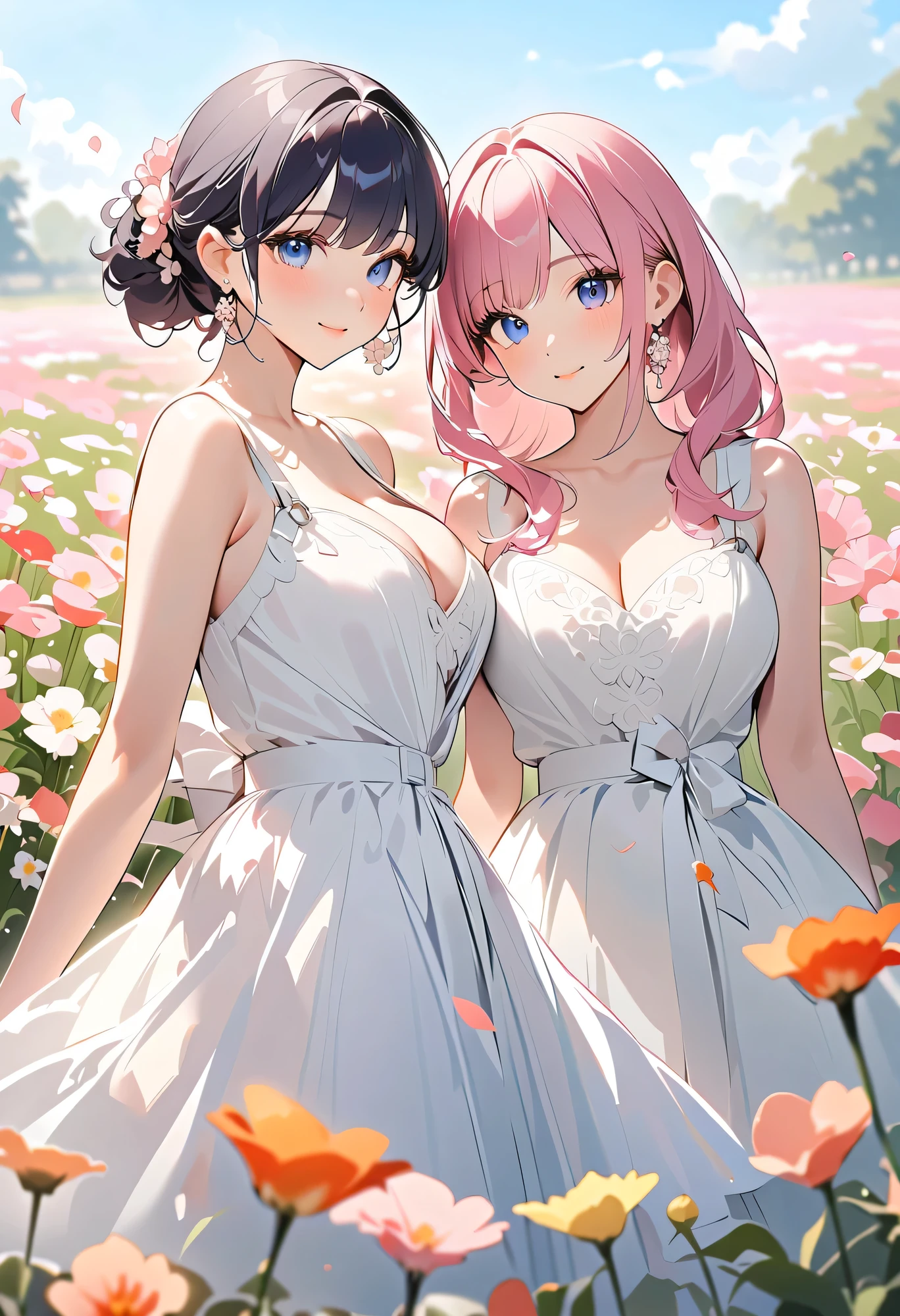 full body,landscape, nature background,masterpiece, Cherry blossom forest, (high detal:1 1), Natural skin, high qulity, NSFW, Naruto Sakura，A pink-haired，short detailed hair，Green eyes，（Large breasts:1.2），（Off-the-shoulder attire:1.5），Leaking out of the shoulder，（bikini:1.5），（ssmile:1.2），Be red in the face，（cleavage:1.4），Sexy figure，perfect bodies，white clothes，beautidful eyes, (Detailed face and eyes), (the face: 1 2), noises,Extra, real photograph, .................PSD, Lamp film photography, sharp fokus, contrasty lighting, Delicate skin, High resolution 8K, insanely details, realisticlying, professional photoshooting, 8K  UHD, SLR camera, softlighting, high high quality, filmgrain, Fujifilm XT3，magic，particle fx