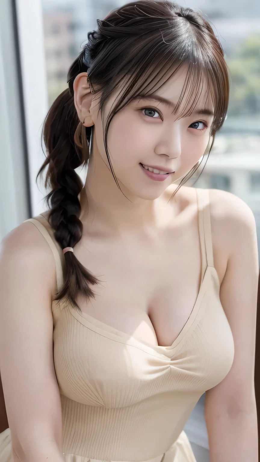 Japanese 、(Random Hairstyles:1.2)、Cleavage:1.2、Super detailed face、Attention to detail、double eyelid、Put your chest together、Sharp focus:1.2、Beautiful woman:1.4、highest quality、masterpiece、超A high resolution、(Photorealistic:1.4)、Highly detailed and professionally lit smile、Shoulder out、thin、Serious expression、Short-haired、whole body, Long legs, Sharp focus :1.2, Beautiful woman with perfect figure :1.4, thin腹筋 :1.1, ((Thick black hair, Big Breasts :1.2)), Highly detailed face and skin texture