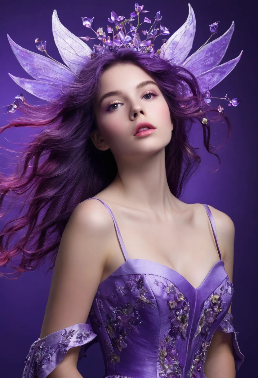 Make a pastel lilac background with a purple butterfly full of realistic and golden details with its wings open