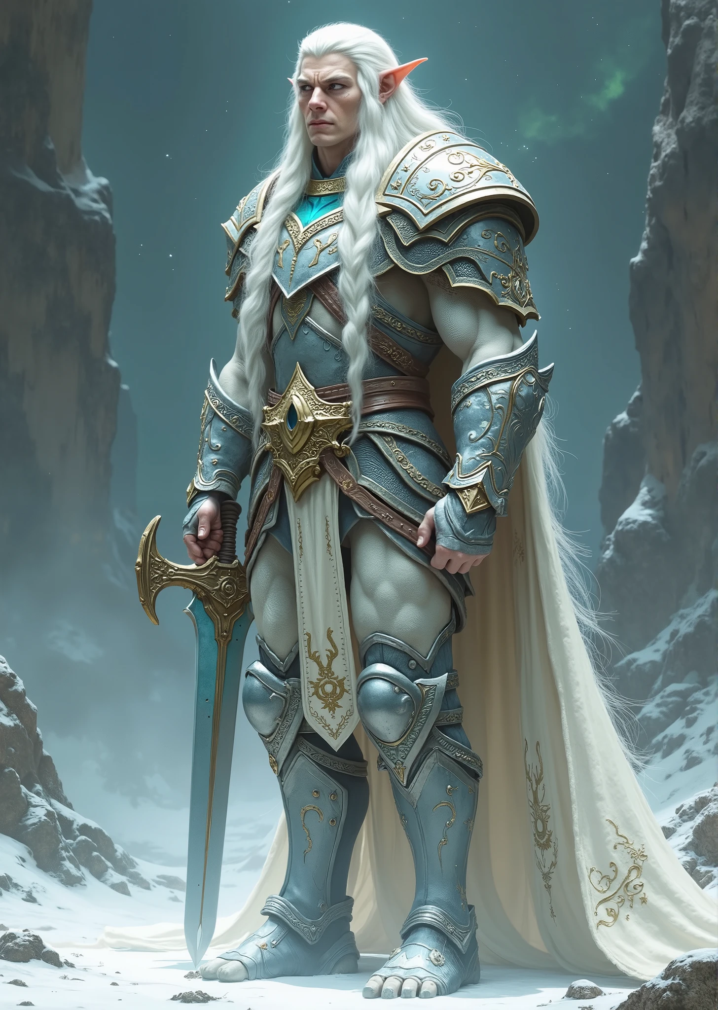 Arafed male in armor with sword and armor standing in a snowy area ...