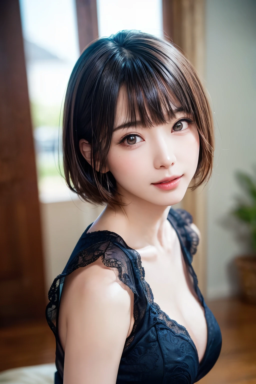 (highest quality:1.5)、(Realistic:1.5)、(1 person:1.5)、(Upper Body:1.5)、Very detailed、High resolution、8k wallpaper、、Small breasts、Natural color lips、Cute Smile、Japanese women、20-year-old girl、Beautiful and elegant face、Perfect and beautiful face、Big eyes、Brunette's eyes、Beautiful and elegant face、Perfect and beautiful double eyelids、Natural Bangs、Beautiful thin nose、Beautiful Skin、Chestnut Hair、Medium Bob Hair、Shortcuts、Natural Bangs、Perfect and beautiful face、Slim face and figure、(Looking at the camera with a cute expression)、Bright lighting、Professional Lighting、Forward lighting、Cute Smile、Ceremony venue、dress、Beautiful cleavage、mini skirt、Facing forward、Simple poses、
