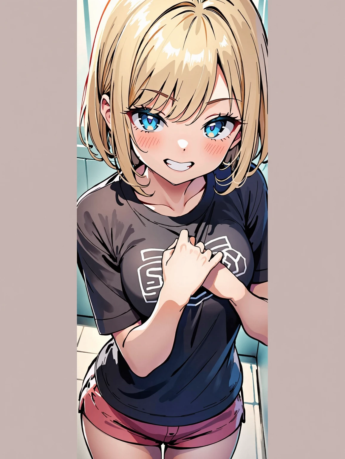 1girl in, 独奏, Lori, Short hair, Cute,
Sweat, Heart-shaped pupil, cum on, nedium breasts,
Half closed eyes, blush,
view the viewer, From below, Focus,
Particles of light, Love hotel bedroom,
tmasterpiece, top-quality, Anatomically correct, anime big breast,
angle of view, girl on top, straddle, Life,
koga, Y shirt