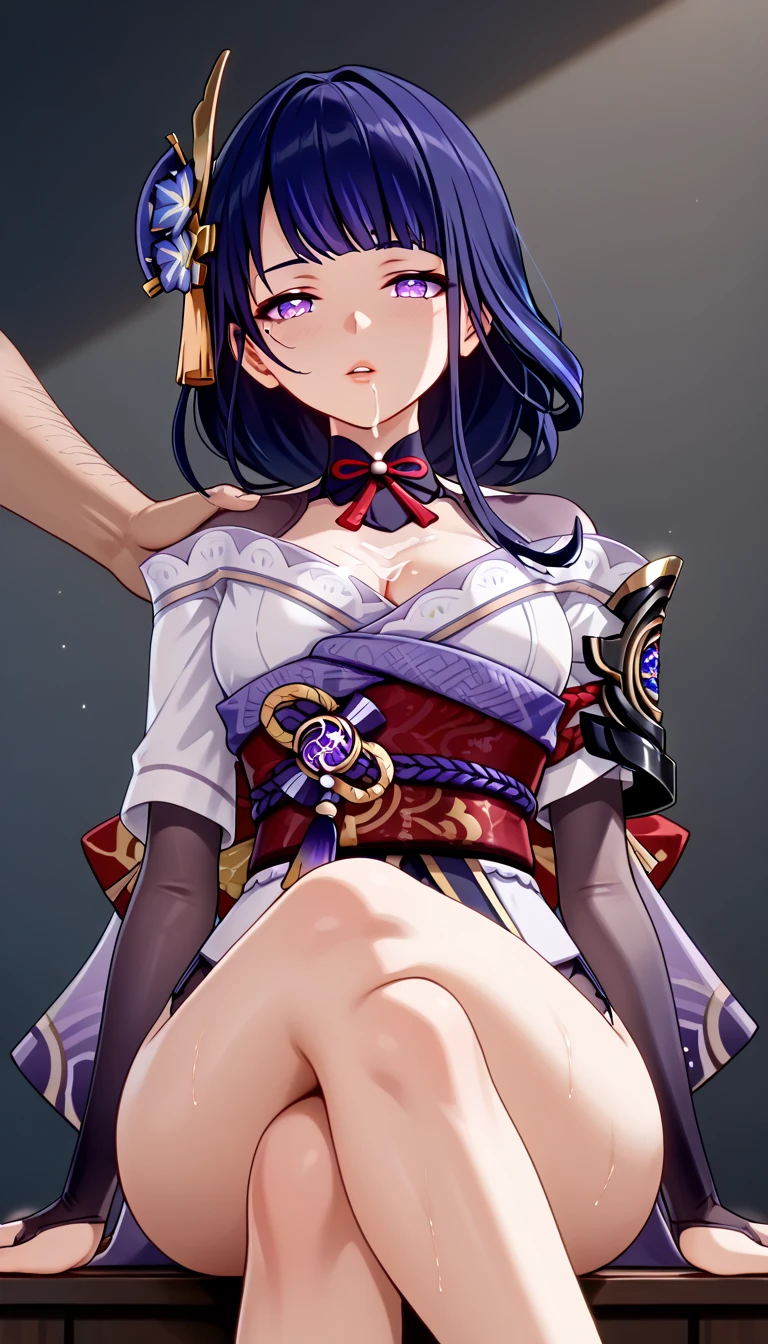 Raiden_shogun is pulling a blade from her chest