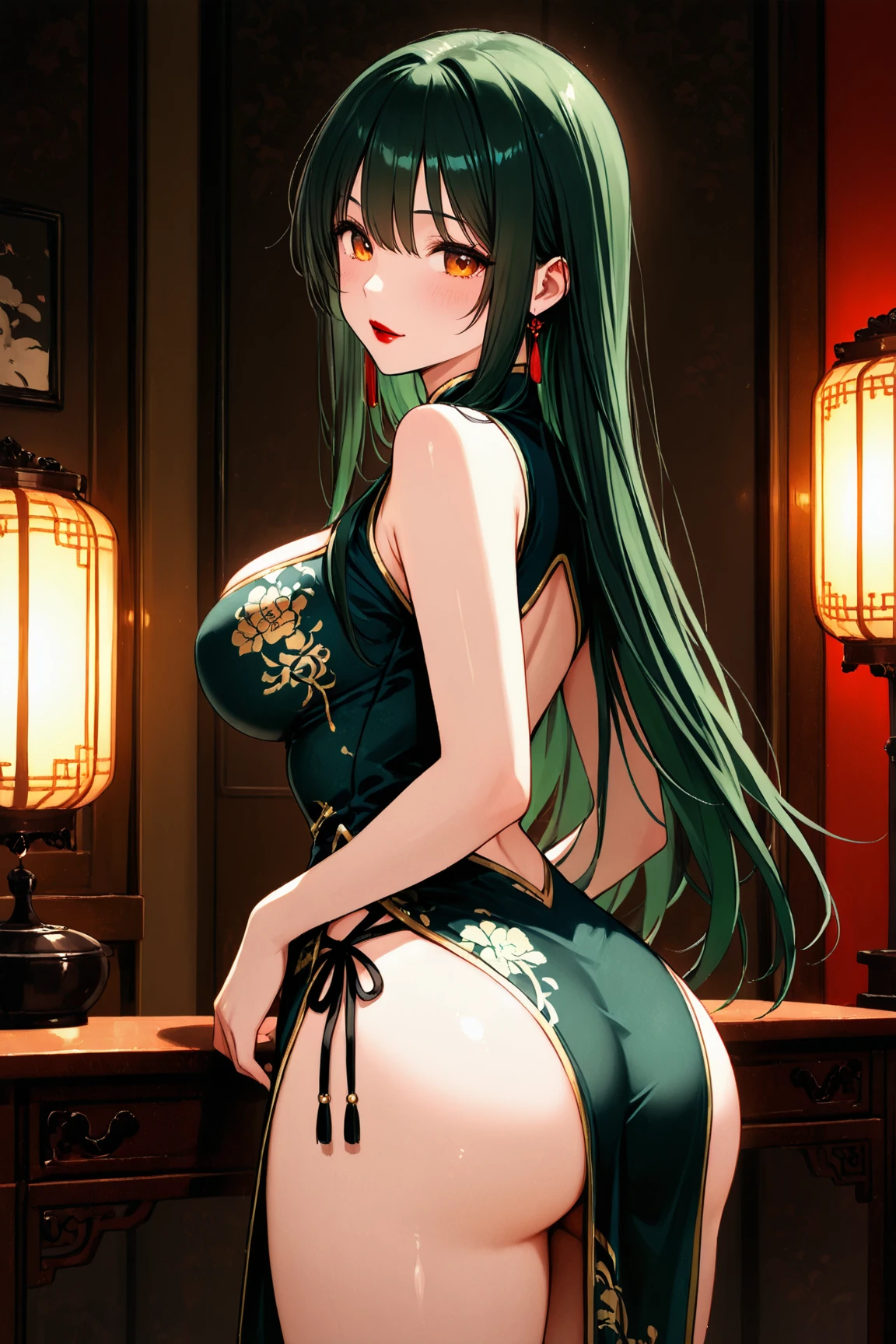 (Get on all fours with your ass facing me、looked back:1.5)、(8k, RAW Photos, Highest quality, masterpiece: 1.2), Very detailed, Super Resolution, (Genuine, Genuine photos: 1.37), Portraiture, High-quality RAW color photos, Professional photos, Very detailedで美new, Very detailed, 8k壁紙, Amazing details, Large file size, Official Art, Very detailed CG Unity 8k壁紙, Very detailed beautiful girls, Very detailed facesHighly detailed eyes, Very fine skin, Very detailed fingers, Very small nose, Very detailed detailed mouth, Perfect Anatomy, Detailed Background, High Quality Clothing,20th Generation, cute girl, Genuineistic body, White skin, Glowing Skin, (Blunt bangs: 1.2), smile, cute, like々new, cute face, Genuineistic face, Delicate eyes, Saggy eyes, (((black green lace panties))), Earrings, necklace、Looking into the camera, Dynamic Lighting, C cup breasts,Small breasts、(I can see your panties 1.2)、Panty shot、(Gorgeous nightclub background1.2)、(Dynamic Sexy Pose 2)、(Gorgeous Theme 2)、(With cleavage 2)