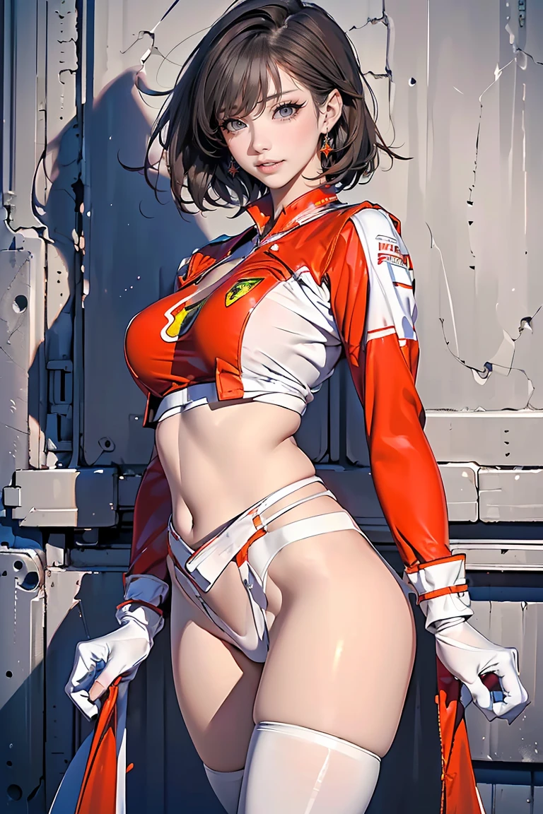 (8k, best quality, masterpiece:1.2), ultra-detailed, Masterpiece, realistic lighting,masterpiece, best quality, masterpiece, official art,extremely detailed CG unity 8k wallpaper,beautiful detailed eyes, light on face, 1girl, Asuka,Upper body, breasts, pilot_suit, plugsuit, red_jacket, windbreaker, gloves, bandage, hair_ornament, bracer,