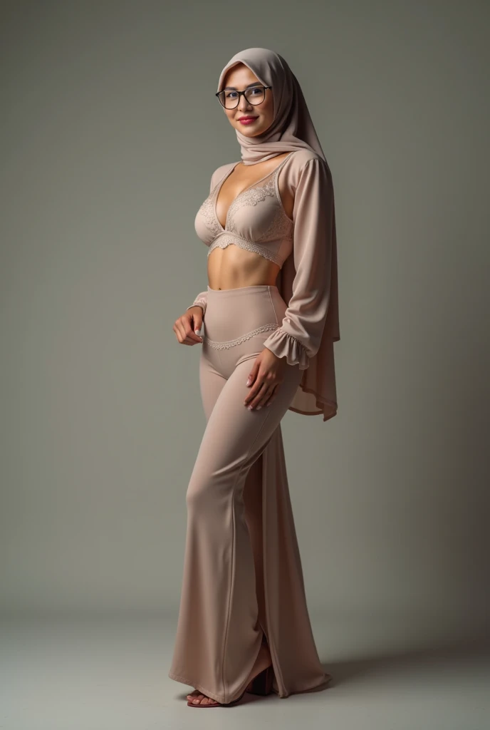 Hijab women tied up and wearing bra and sandals