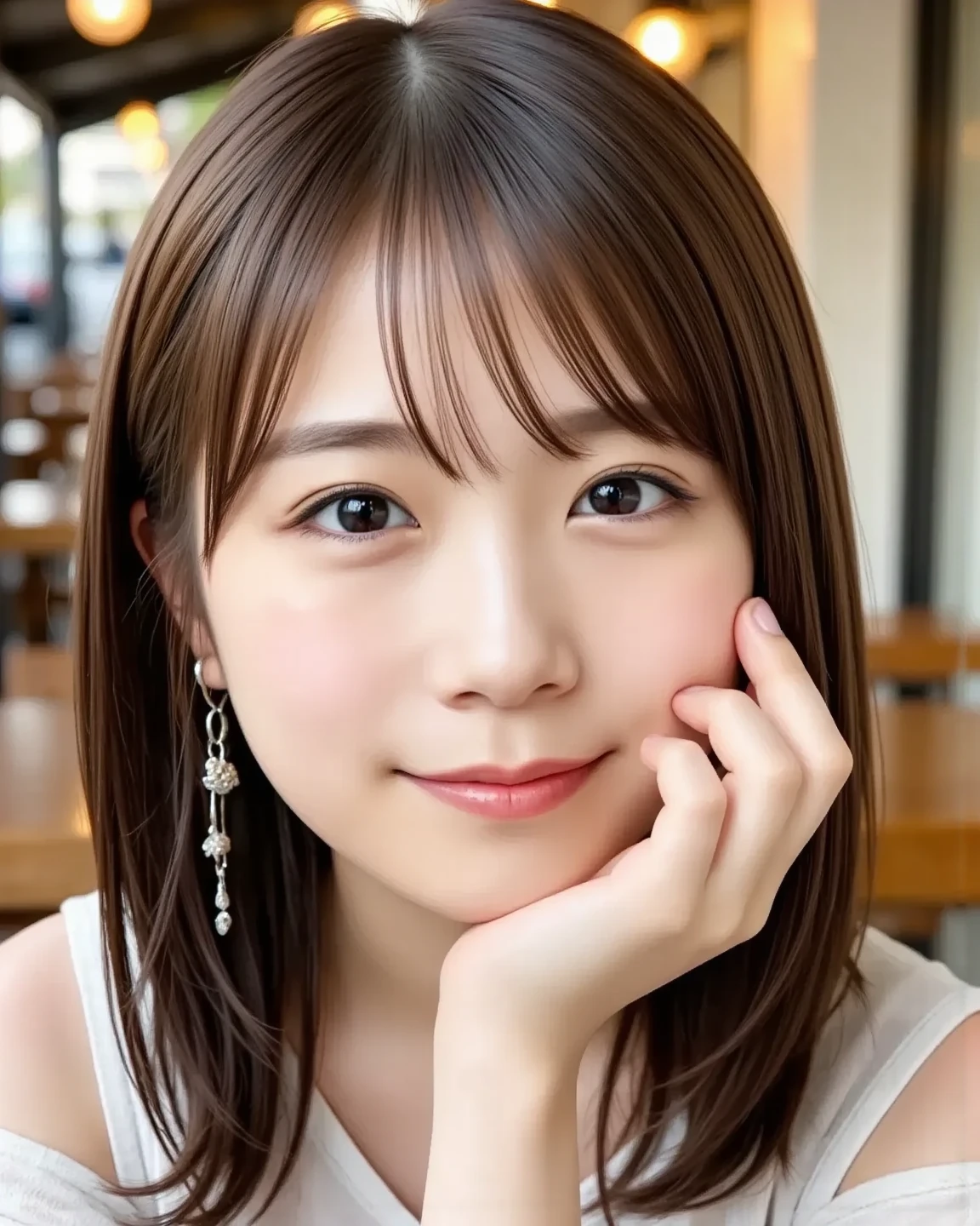 (Sexual climax:2.0),short hair,Part-time job at a bar,(Wearing laced negurije slim fit:2.0),28 year-old,(1 Ultra cute Japan girl:1.5),(Detailed face,ultra detailed eyes, incredible Beautiful eyes,charming eyes,symmetry dropped eyes:2.0),(No Makeup,Enthusiastic belly laugh,open mouth wide,slender body:2.0)best quality, 4k, 8k, highres, masterpiece, ultra-detailed, realistic, photorealistic, photo-realistic, HDR, UHD, studio lighting, ultra-fine painting, sharp focus, physically-based rendering, extreme detail description, professional, vivid colors, bokeh