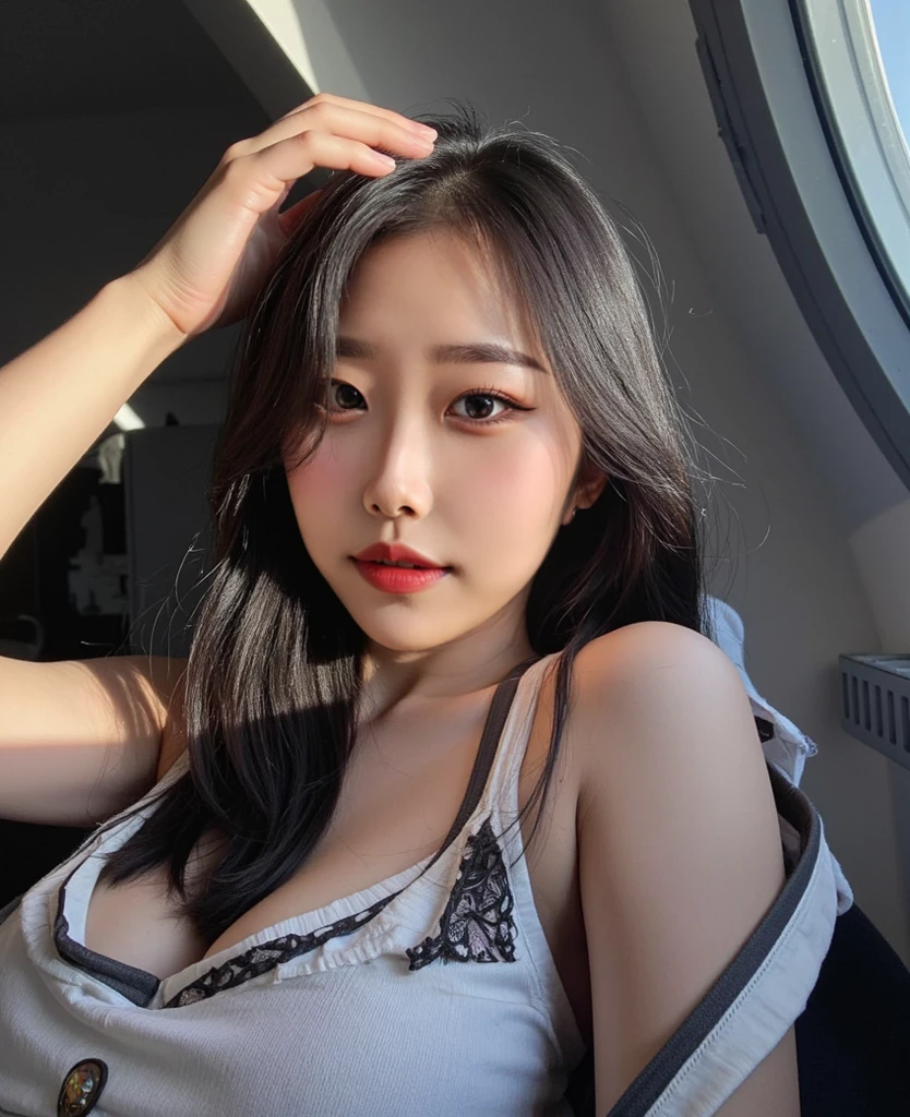 (1girll:1.3),(view the viewer:1.4),(anatomy correct:1.4),(Accurate and perfect face:1.3),hyper HD, structurally correct, High detail,Cinematic lighting, Masterpiece, super detailing, High quality, High detail, Best quality, 16k,High contrast,small tits,flatchest,Chest flat,delicated,goosebumps,Goose - meat,(Fidelity:1.3),(tmasterpiece:1.2),(best qualtiy),(skin detailed:1.3),(Complicated details),dramatics,photore,visual novel,filmgrain,depth of fields, top-quality, (reallistic:1.3), (真实感, Hyper-realism:1.2), (tmasterpiece), twists (High details), Detail Skins, short:1.2, (High details:1.1),Long hair hanging down
