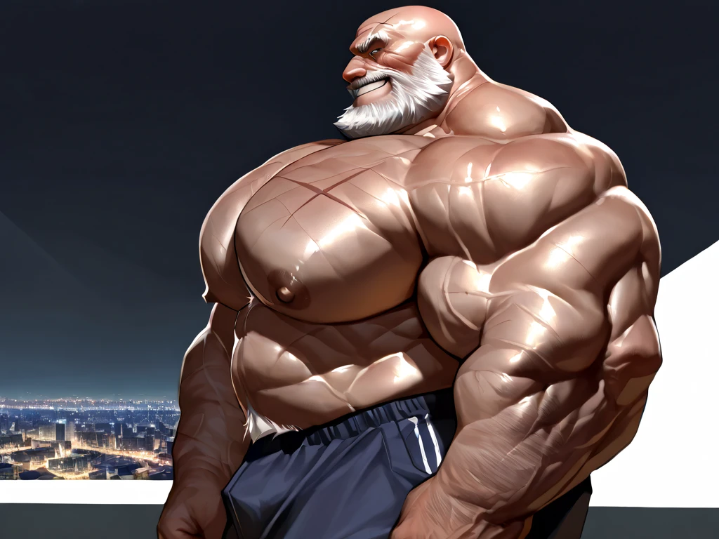 Gym posters design. solo, 1boy, perfect anatomy, ground view, wrinkles skin, low shoot, down view, perfect proportion, thick body, thick thighs, sharp eyes, big eyes, smile, perfect fingers, big hand, fingers. Huge Muscular Old man with short hair, shoes ,(white shorts), view from side, pectoral, thick arms, huge pectoral, wide pectoral, white hair, white beards, simple background, masterpiece, semirealistic:1.2, high detailed, 8k, high resolution, perfect center, full view. ((really big muscle, massive muscular, sixpack, thick arms, wide pectoral, super huge muscle, hyper muscular, over sized muscle, huge arms, big arms, huge pectoral))