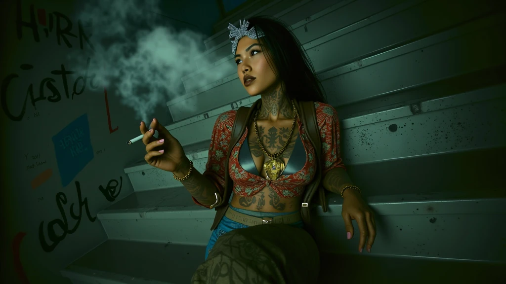 ((aroused ((dark-skinned ((Dominican)) MILF steampunk professor)) outside writing geometry equations on a chalkboard, (wearing gilded dragon-detailing sheer outfit), (wearing amethyst snake choker), (cannabis flower tattoos on arms and legs), high quality photo, mischievously standing in the garden (with copious tall cannabis sativa plants and hydrangeas surrounding scene during foggy sunrise), owl flying through scene